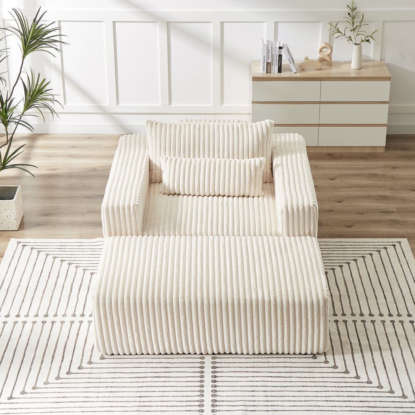 75" Corduroy Lounge Chair with Footrest